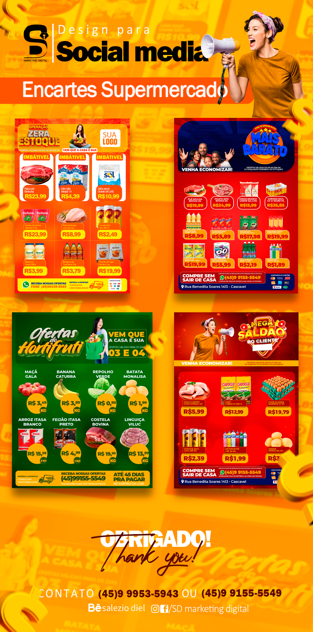 Portfólio de encartes e peças para supermercado